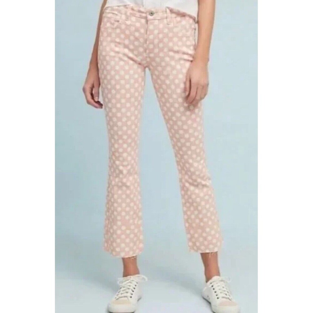 Anthropologie Pilcro High Rise Bootcut Pink & White Polka Dot Jeans Size 25 EUC!